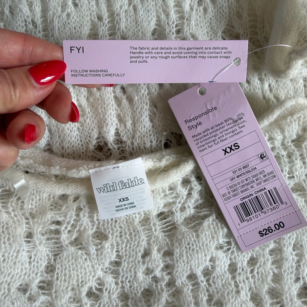 Target NWT Fuzzy White Knit long sleeve Sweater patchwork XXS - Picture 2 of 4